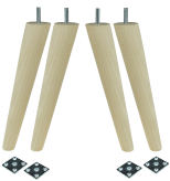 4 St. [25 CM] Holz Buche Massivholz  Schräg Möbelfüße 45/25 mm mit gewindebolzen M8 x 25 mm und Montageplatten