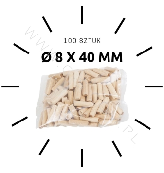 100 X kołek drewniany meblowy Ø 8 X 40 mm