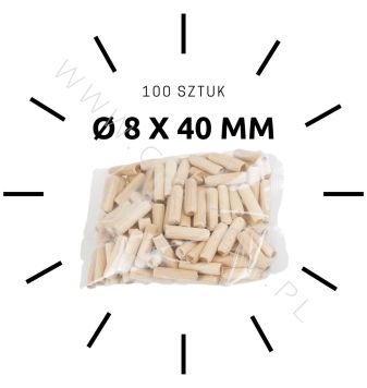 100 X kołek drewniany meblowy Ø 8 X 40 mm