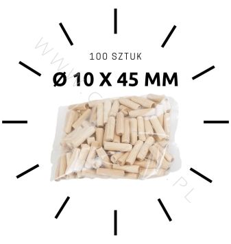 100 X kołek drewniany meblowy Ø 10 X 45 mm